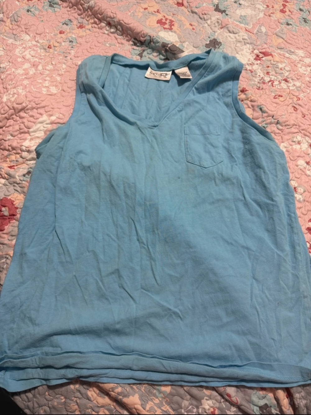 Women’s Light Blue Cotton Tank Top - Pocket Front